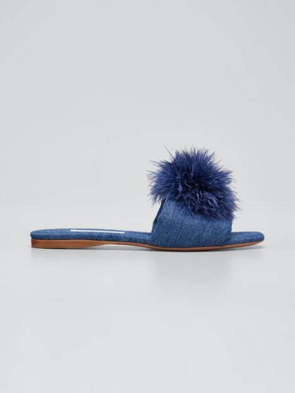 Aquazzura Boudoir Denim Feather Flat Slide Sandals Blue Size 39